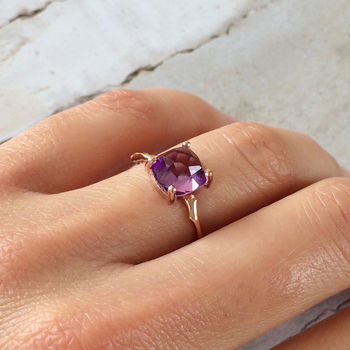 Twig Statement Ring With Square Cushion Cut Amethyst, 2 of 4