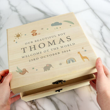 Personalised Safari Animals Large Wooden Keepsake Box, 3 of 6