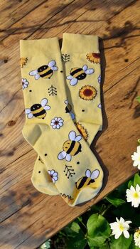 Bumble Bee And Sunflower Socks – Fun Gift Boxed One Size, 3 of 9