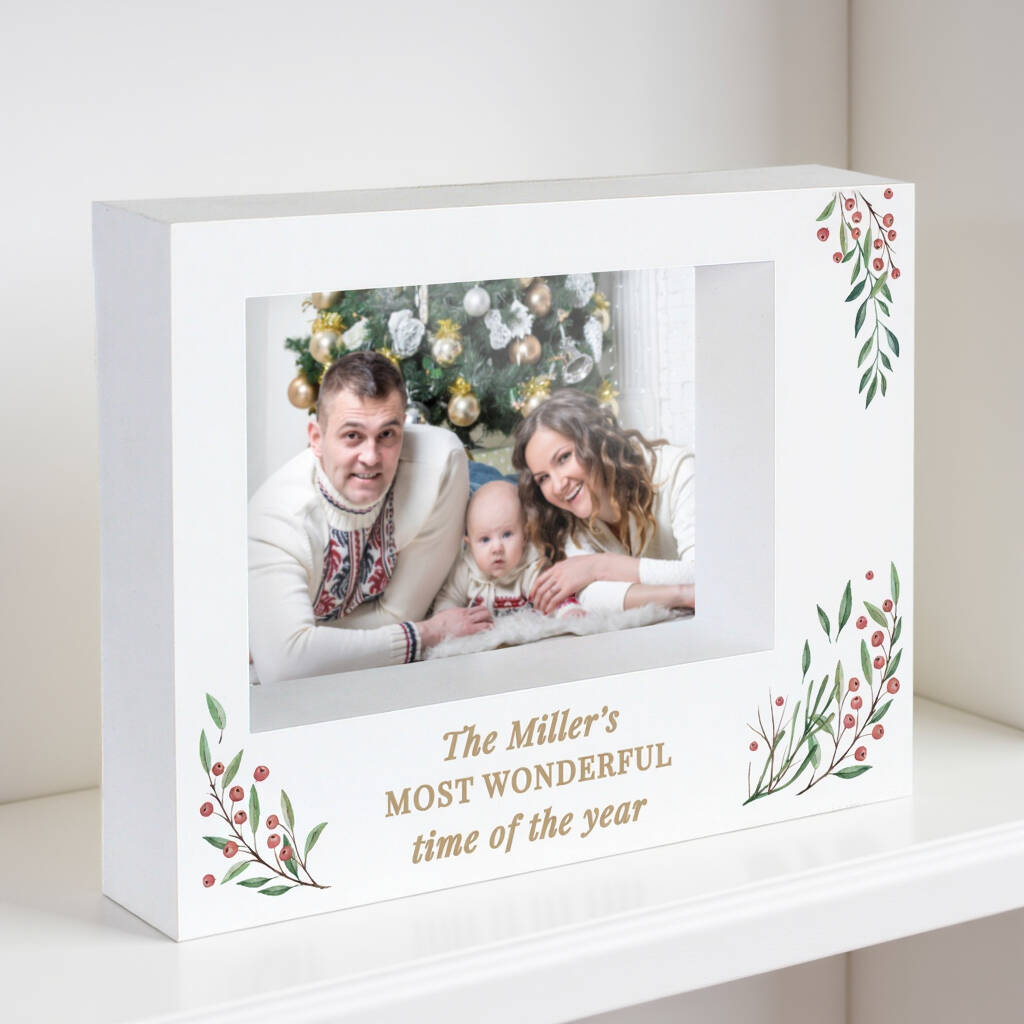 Personalised Christmas Foliage 5x7 Box Photo Frame, 1 of 6