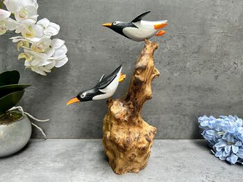 Wooden Penguin Ornaments Hand Carved Penguins Sculpture, 5 of 8