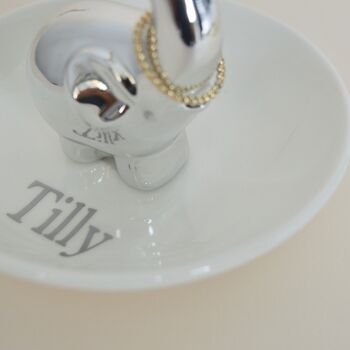 Personalised Elephant Ring Dish White And Silver, 2 of 4