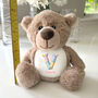 Personalised Patchwork Alphabet Brown New Baby Teddy Bear, thumbnail 3 of 5