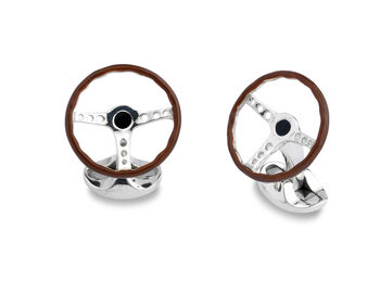 Solid Silver And Enamel Steering Wheel Cufflinks, 3 of 3