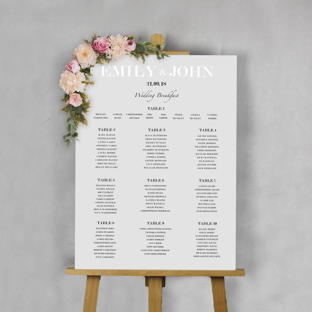 Modern Traditional Wedding Table Plan, What Size Are Wedding Table Plans