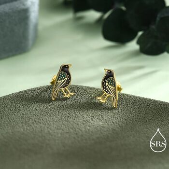 Starling Bird Stud Earrings In Sterling Silver, 3 of 12