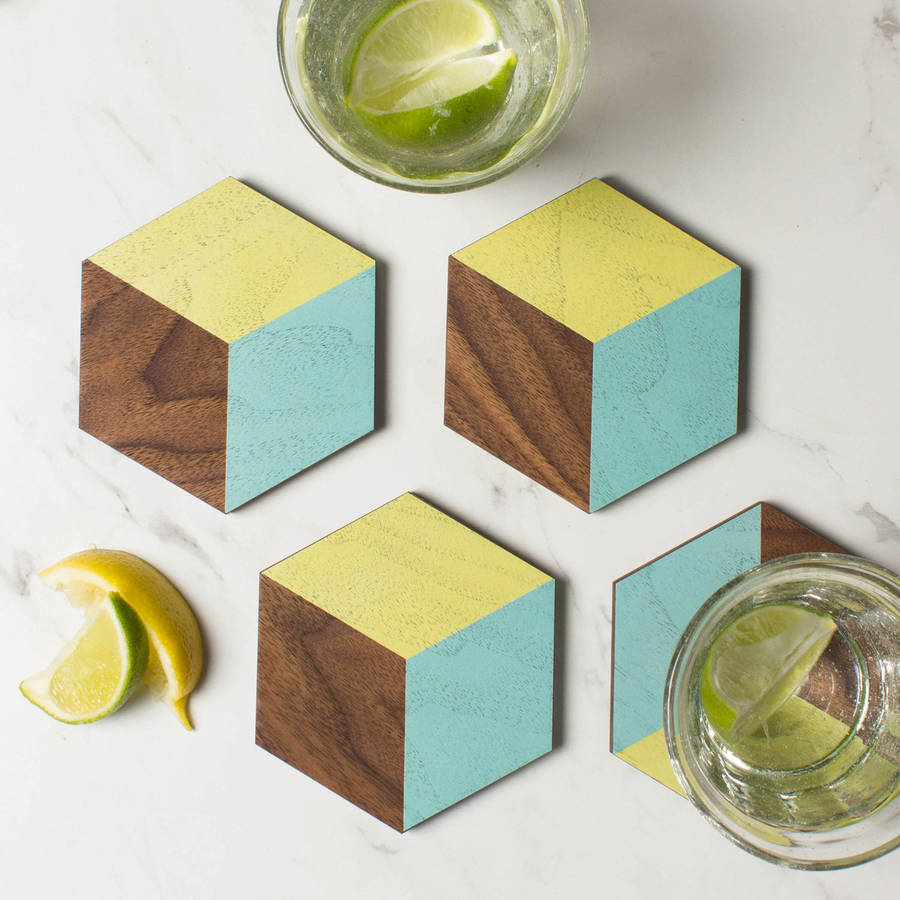 wooden coaster geometric hexagon set by create gift love