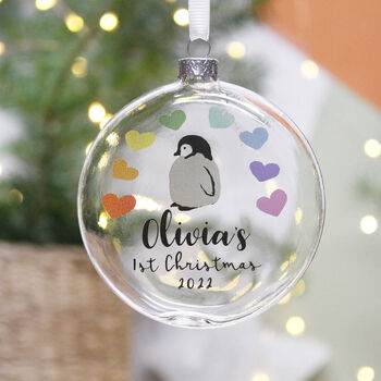 Babies First Christmas Rainbow Penguin Glass Bauble Keepsake, 3 of 5