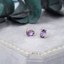 Sterling Silver Amethyst Purple Oval Cz Stud Earrings, thumbnail 2 of 12