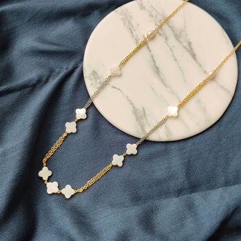 Gold White Enamel Clover Shamrock Choker Necklace, 5 of 7