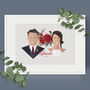 Personalised Wedding Couple And Bouquet Portrait Print, thumbnail 4 of 4