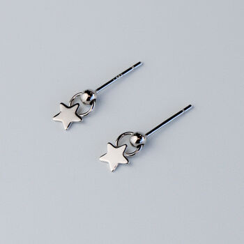 Sterling Silver Tiny Star Dangle Stud Earrings, 2 of 5