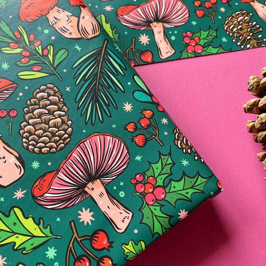 Green Christmas Mushroom Gift Wrap By Stacey McEvoy Caunt