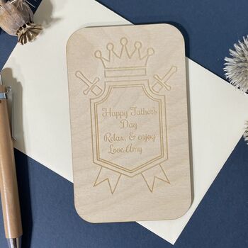 Personalised Wooden Father's Day Crest And Crown Card, 5 of 6