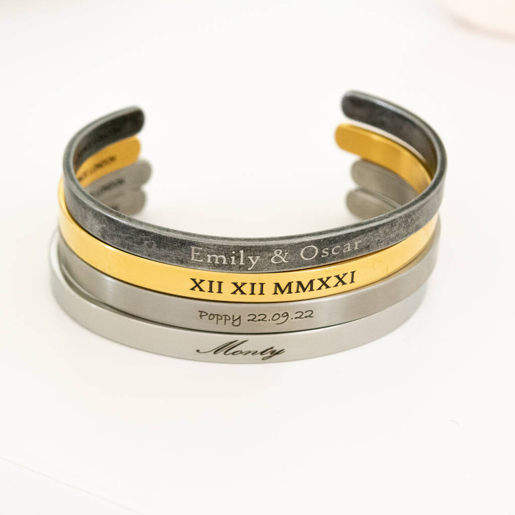 Men's Silver Engraved Bracelet By Florence London