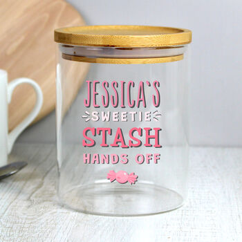 Personalised Sweetie Stash Glass Jar With Bamboo Lid, 3 of 4