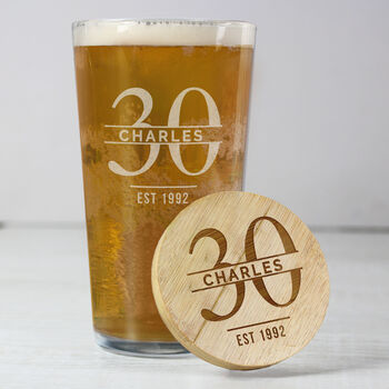 Personalised Pint Glass And Bamboo Coaster, 3 of 6