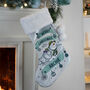 Personalised The Snowman And The Snowdog Luxury Silver Grey Christmas Stocking, thumbnail 3 of 4