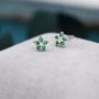 Emerald Green Forget Me Not Flower Cz Stud Earrings Two, thumbnail 1 of 11