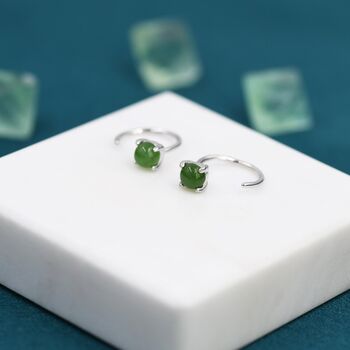 Genuine Jade Crystal Huggie Hoop Earrings, 4 of 11