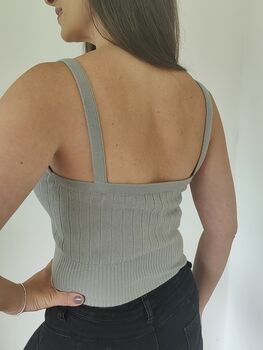Grey Pure Cashmere Soft Ribbed Knit Crop Vest Top, 3 of 8
