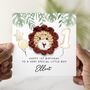 Personalised Woodland Crochet Lion 1st Birthday Card, thumbnail 1 of 4