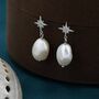 Sterling Silver Starburst Dangling Baroque Pearl Drop Earrings, thumbnail 1 of 12
