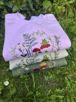 Whimsical Frogs And Toadstools Embroidered Sweatshirt, 3 of 7
