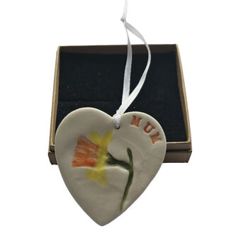 Handmade Ceramic Heart – Daffodil And “Mum” Keepsake Gift, 2 of 11
