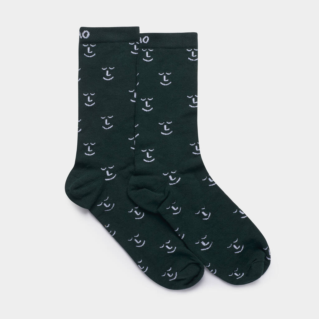 Happy Faces Forest Green Bamboo Socks By Leiho