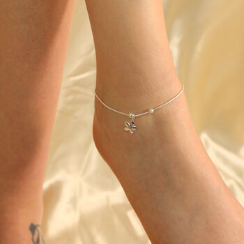 925 Silver Dangle Floral Plain Chain Payal Anklet, 2 of 7