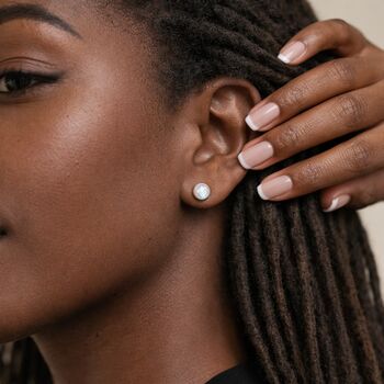 Sterling Silver White Opal Stud Earrings – 6mm, 3 of 11