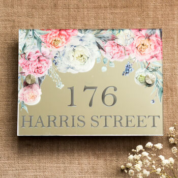 Personalised Mirrored Pink Peony House Door Number Sign, 3 of 7