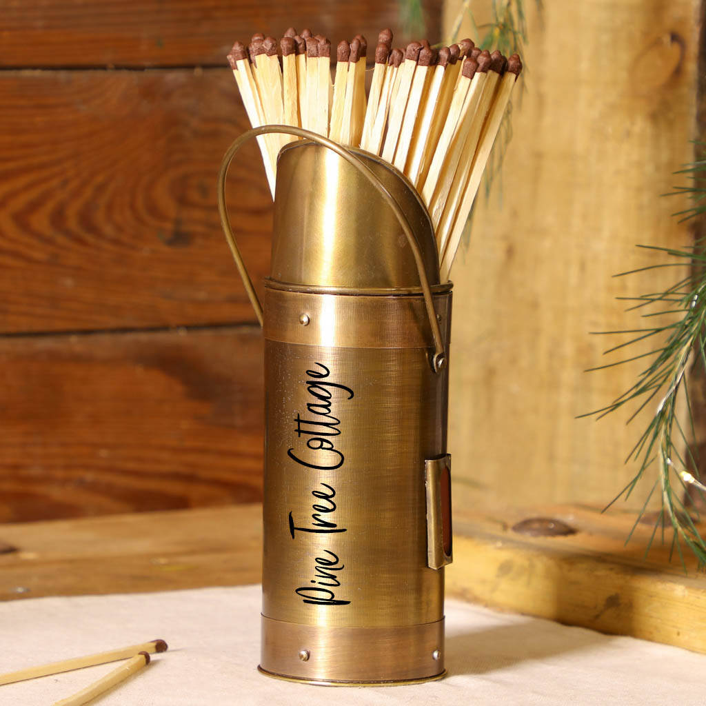 Personalised Brass Fireside Matches And Holder By Dibor