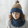 Fair Trade Unisex Bobble Hat Fair Isle Lined Waste Wool, thumbnail 4 of 8