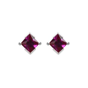 Sterling Silver Princess Cut Birthstone Earrings July Ruby, 2 of 5