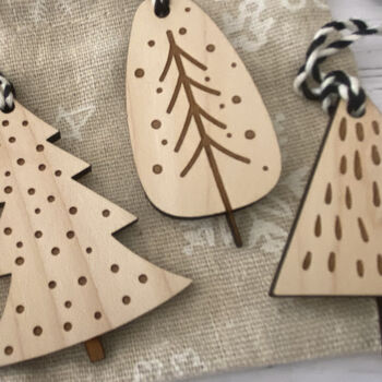 Mini Wooden Tree Christmas Decorations, 4 of 4