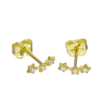 9ct Solid Gold Trio Cz Star Climber Helix Stud Earrings, 3 of 4