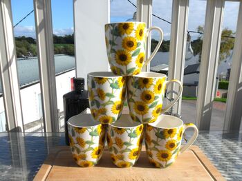 Set Of Six China Aspen Mugs In Sunflower Design, 2 of 8