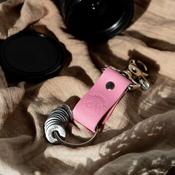 Personalised Pink Leather Anniversary Travel Keyring, 3 of 4