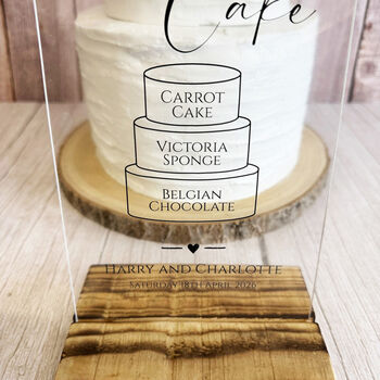 Classic Personalised Clear Acrylic Cake Sign With Wooden Base, 2 of 5