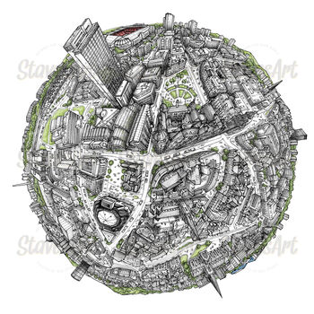 The Sheffield Globe Hand Drawn Map Print, 3 of 5
