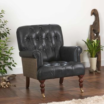 Imperial Buttoned Armchair Vintage Leather Or Tweed, 2 of 12