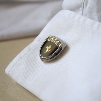 Ferrari Shield Cufflinks Luxury Car Gift For Men Black And Gold Design, 3 of 6