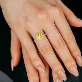 Yellow Rotating Sunflower Floral Fidget Daisy Ring, 3 of 9