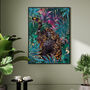 Black And Gold Jaguar In Tropical Rainforest Summer Jungle Print, thumbnail 2 of 6