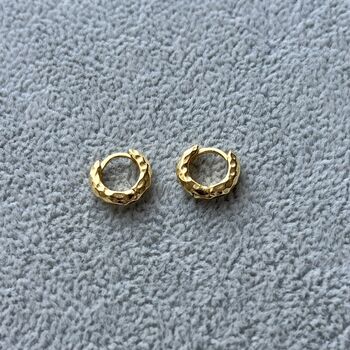 Gold Plated Micro Huggie Hammered Hoop Earring For Men, 10 of 12