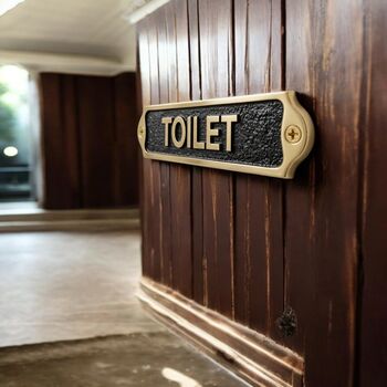 Traditional Brass Toilet Door Plaque With Black Finish, 3 of 7