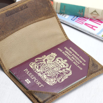 personalised leather passport holder by scaramanga | notonthehighstreet.com