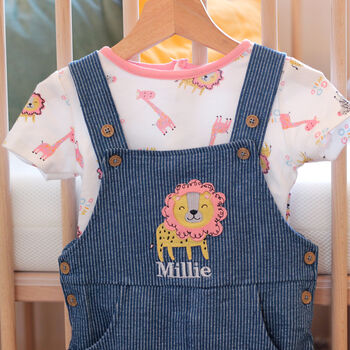 Personalised Baby Lion Dungarees Set For Girl, 10 of 12